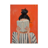 Portrait Modern Abstract Wall Art Print – Woman Reading Book in Orange