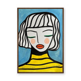 Portrait Modern Line-Art Wall Art Poster – Girl in Stripes on Blue