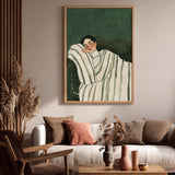 Portrait Modern Minimalist Wall Art Poster – Sleeping Woman in Green