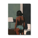 Portrait Modern Minimalist Wall Art Print – Moody Woman Bedroom Scene