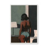 Portrait Modern Minimalist Wall Art Print – Moody Woman Bedroom Scene