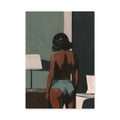 Portrait Modern Minimalist Wall Art Print – Moody Woman Bedroom Scene