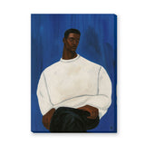 Portrait Modern Wall Decor – Man in White Sweater on Deep Blue