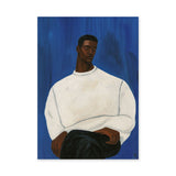 Portrait Modern Wall Decor – Man in White Sweater on Deep Blue