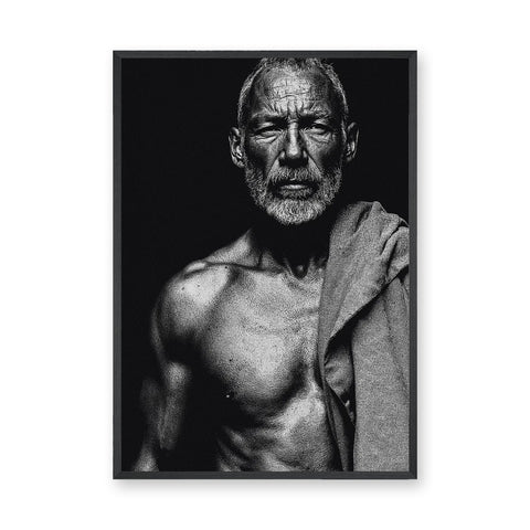 Portrait Photography Modern Minimalist Wall Art Print – Black-and-White Bearded Man