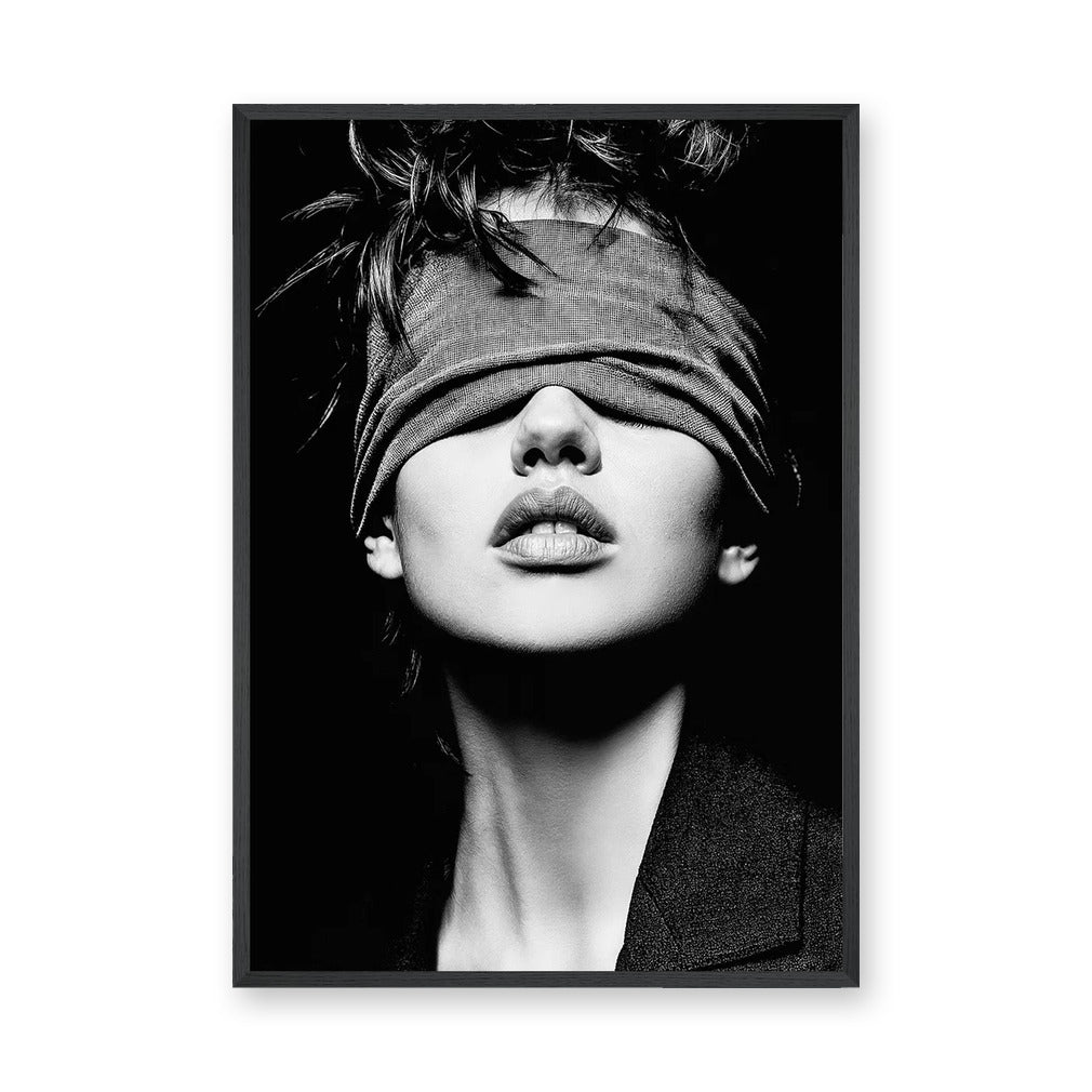 Portrait Photography Modern Wall Art Poster – Black and White Blindfolded Woman
