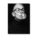 Portrait Photography Modern Wall Art Poster – Black and White Bubble Gum Woman