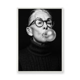 Portrait Photography Modern Wall Art Poster – Black and White Bubble Gum Woman