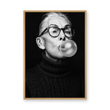 Portrait Photography Modern Wall Art Poster – Black and White Bubble Gum Woman