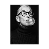 Portrait Photography Modern Wall Art Poster – Black and White Bubble Gum Woman