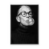 Portrait Photography Modern Wall Art Poster – Black and White Bubble Gum Woman
