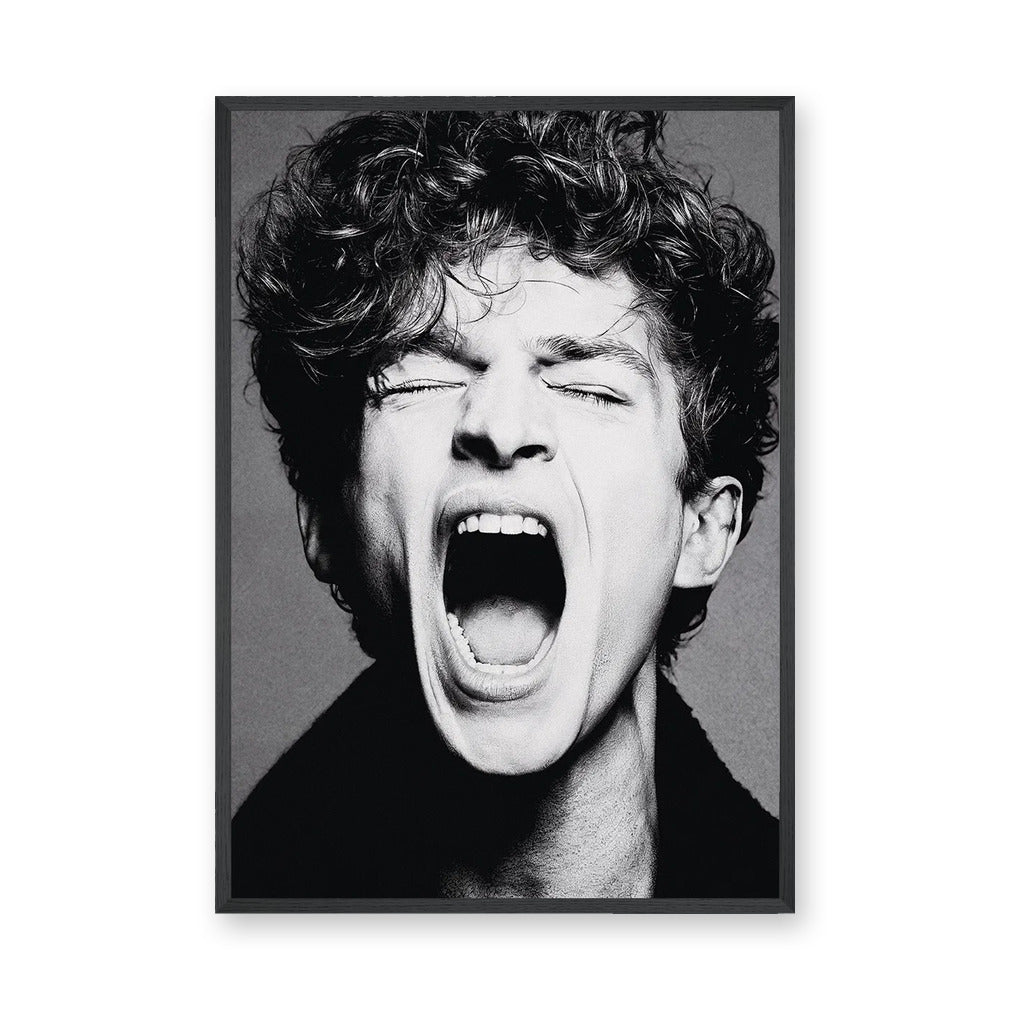 Portrait Photography Modern Wall Art Poster – Black and White Screaming Close-Up