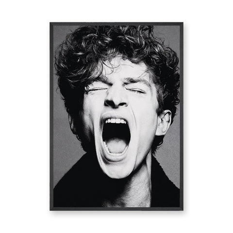 Portrait Photography Modern Wall Art Poster – Black and White Screaming Close-Up