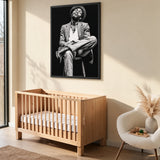 Portrait Photography Modern Wall Art Poster – Black and White Seated Hat Figure