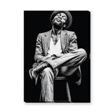 Portrait Photography Modern Wall Art Poster – Black and White Seated Hat Figure
