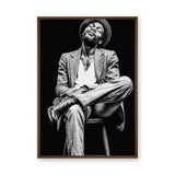 Portrait Photography Modern Wall Art Poster – Black and White Seated Hat Figure