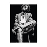 Portrait Photography Modern Wall Art Poster – Black and White Seated Hat Figure