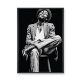 Portrait Photography Modern Wall Art Poster – Black and White Seated Hat Figure