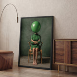 Portrait Surreal Modern Wall Art Print – Green Balloon Head Woman