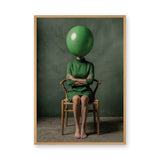 Portrait Surreal Modern Wall Art Print – Green Balloon Head Woman