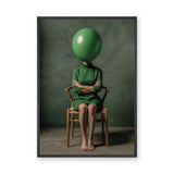 Portrait Surreal Modern Wall Art Print – Green Balloon Head Woman