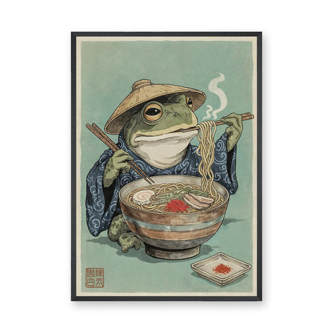 Ramen Frog Traditional Vintage Wall Art Poster – Japanese Ramen Illustration