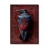 Raven Botanical Eclectic Wall Art Poster – Blue-Black Bird on Ornate Red