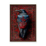 Raven Botanical Eclectic Wall Art Poster – Blue-Black Bird on Ornate Red