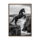 Rearing Horse Coastal Wall Decor – Black and White Seaside Cliff Print