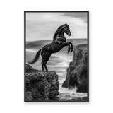 Rearing Horse Coastal Wall Decor – Black and White Seaside Cliff Print