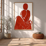 Red Abstract Figure Minimalist Line Art Wall Decor – Seated Red Figure