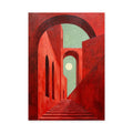 Red Arch Stairway Modern Wall Decor – Surreal Arches and Moon