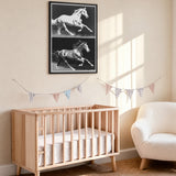 Running Horses Pop Art Wall Art Print – Black and White Halftone Duo