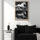Running Horses Pop Art Wall Art Print – Black and White Halftone Duo