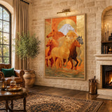 Running Horses Traditional Wall Decor – Golden Sun Equestrian Scene