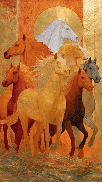 Running Horses Traditional Wall Decor – Golden Sun Equestrian Scene