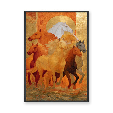 Running Horses Traditional Wall Decor – Golden Sun Equestrian Scene