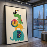 Safari Animals Kids Wall Art Poster – Colorful Stacked Nursery Friends