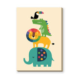 Safari Animals Kids Wall Art Poster – Colorful Stacked Nursery Friends