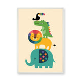 Safari Animals Kids Wall Art Poster – Colorful Stacked Nursery Friends