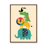 Safari Animals Kids Wall Art Poster – Colorful Stacked Nursery Friends