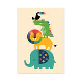 Safari Animals Kids Wall Art Poster – Colorful Stacked Nursery Friends