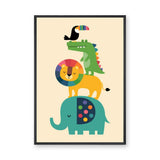 Safari Animals Kids Wall Art Poster – Colorful Stacked Nursery Friends