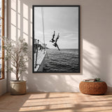 Sailboat Photography Coastal Wall Art Poster – Black and White Ocean Jump