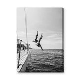 Sailboat Photography Coastal Wall Art Poster – Black and White Ocean Jump