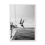 Sailboat Photography Coastal Wall Art Poster – Black and White Ocean Jump