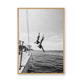 Sailboat Photography Coastal Wall Art Poster – Black and White Ocean Jump