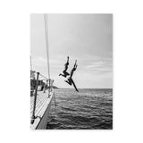 Sailboat Photography Coastal Wall Art Poster – Black and White Ocean Jump