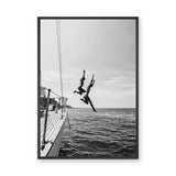 Sailboat Photography Coastal Wall Art Poster – Black and White Ocean Jump
