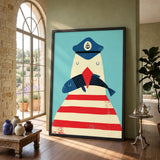 Sailor Bird Kids Wall Art Print – Whimsical Coastal Fish Illustration